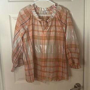 Madewell Plaid Tie-Neck Ruffle-Sleeve Top. Size‎ M